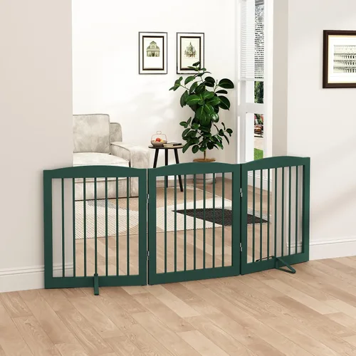 Vista 29 de PUPETPO Puerta independiente para mascotas para perros, puerta plegable de madera para perros para casa, escaleras, entradas, valla de seguridad