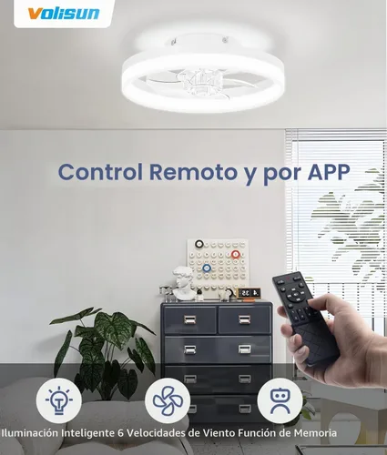 Vista 6 de VOLISUN Ventiladores de techo pequeños de 13 pulgadas con luces y control remoto, ventiladores de techo de perfil bajo con luz, luz de techo LED