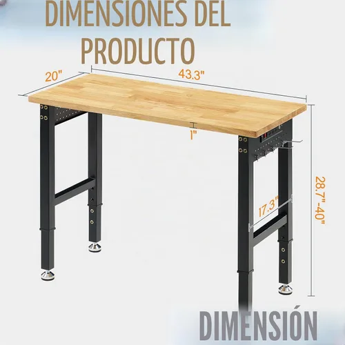 Vista 7 de SPECRAFT Banco de trabajo resistente negro ajustable