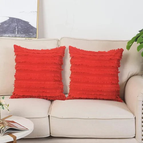 Vista 10 de GYROHOME Paquete de 2 fundas de almohada de algodón y lino, fundas de cojín decorativas, diseño de borlas, fundas de cojín modernas con flecos Beige