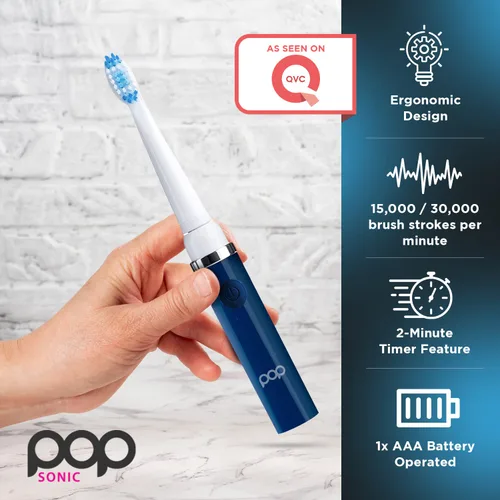 Vista 5 de Cepillo de dientes eléctrico Pop Sonic (azul marino) + paquete adicional – Cepillos de dientes de viaje con batería AAA Cepillos de dientes