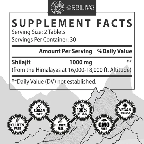 Vista 2 de Shilajit Tablets 1000 MG, 100% orgánico del Himalaya, suplemento Shilajit rico en ácido fúlvico y más de 85 minerales traza para hombres y mujeres