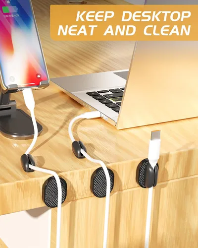 Vista 6 de Paquete de 6 soportes organizadores de cables Puretor – Fuerte adhesivo y gestión de cables de escritorio magnéticos, organiza sin esfuerzo cables