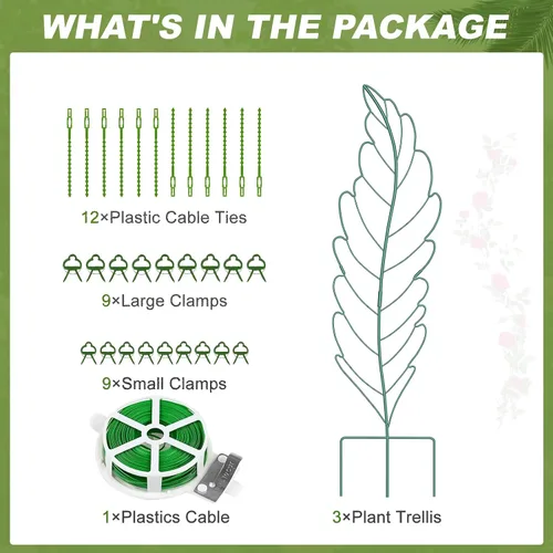 Vista 9 de Paquete de 3 enrejados de metal de 59 x 16 pulgadas para plantas trepadoras, enrejado grande para plantas trepadoras al aire libre, rosas, verduras