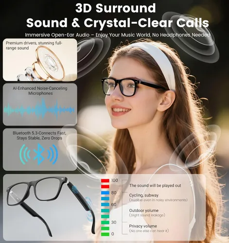Vista 6 de Gafas inteligentes con Bluetooth AI para hombres y mujeres