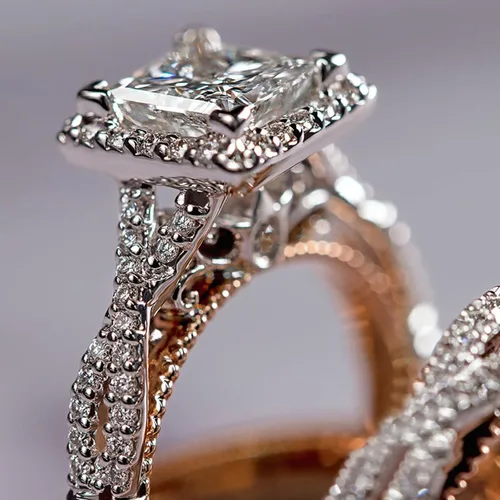 Vista 4 de Engagement rings for couples set,3 pc His and Her Wedding Ring Set, Hypoallergenic Rose Gold Ring Set, Cubic Zirconia Bride Promise Rings Set