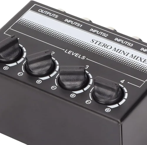 Vista 4 de Zyyini Mini mezclador estéreo, mezclador de audio portátil de 4 canales, mini mezclador estéreo profesional pasivo para mezclar instrumentos