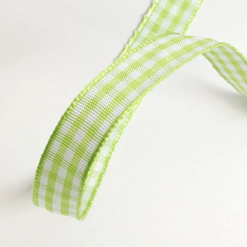 Vista 6 de Rollo de cinta a cuadros a cuadros verde manzana, 25 yardas cada rollo, 100% poliéster (3/8 pulgadas, verde manzana)