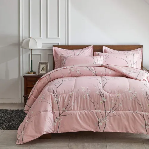 Vista 11 de AIKASY - Juego de 7 piezas de edredón reversible de microfibra suave, juego de cama en una bolsa, tamaño Queen - Estampado floral