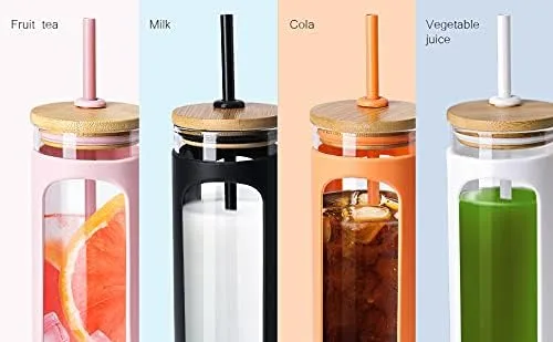 Vista 3 de Kodrine - Vaso con popote para beber, capacidad de 20 onzas fluidas, con tapa de bambú, para café helado, reutilizable, boca ancha, para batidos