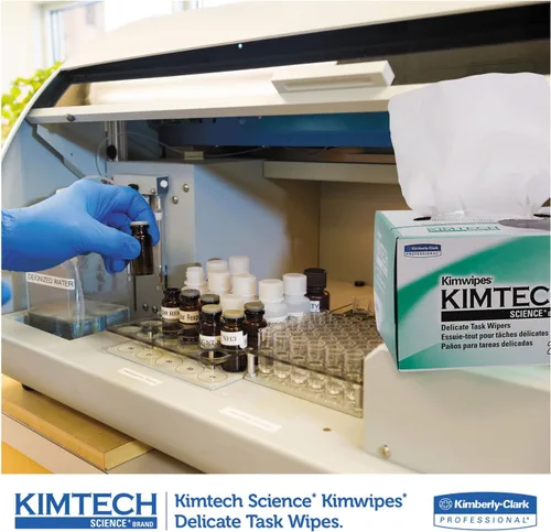 Vista 3 de Kimtech 34120 KIMWIPES Limpiaparabrisas delicados, 1 capa, 4 2/5 x 8 2/5, 280/caja, 30 cajas/cartón