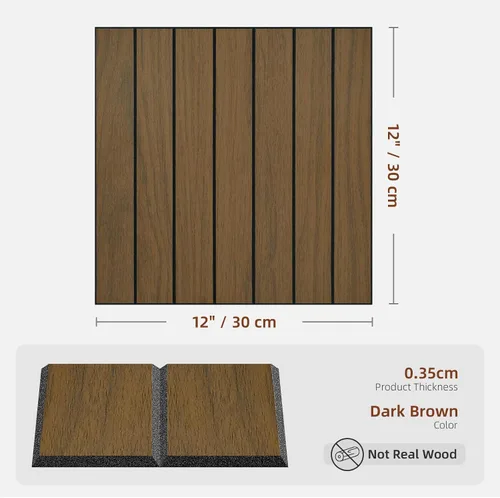 Vista 2 de WADILE Paneles de pared de listones de madera para despegar y pegar, de 12"x12" (30×30cm), decorativo, PVC, insonorizado, autoadhesivo, para sala
