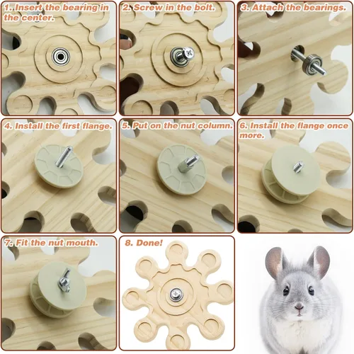 Vista 6 de Juguetes masticables de Chinchilla, dientes de madera natural, juguetes de conejillo de indias para jaula de copo de nieve, juguetes giratorios