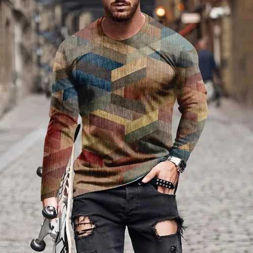 Vista 4 de Blusa vintage de diseñador de otoño para hombre 2023, camiseta casual, diseño abstracto de manga larga, camisas de moda