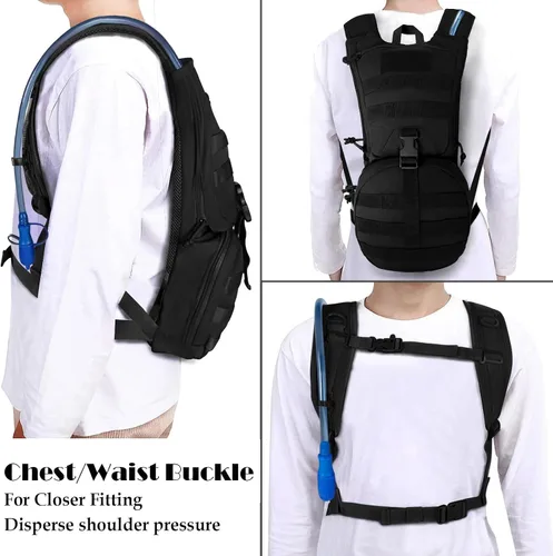 Vista 5 de SUNRISING Mochila táctica de hidratación Molle con vejiga de agua de 3 L, mochila de agua militar ligera para senderismo, correr, ciclismo
