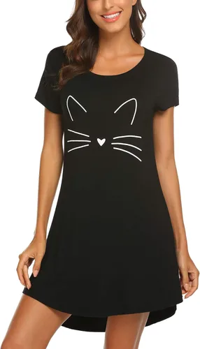 Vista 5 de Hotouch - Camisas de noche, camisones con lindo cuello redondo y manga corta, suaves, estampados, tallas XS-XXL, para mujeres