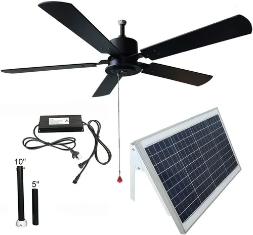 Vista 8 de Ventilador de techo solar para exteriores de 52 pulgadas con aspas de madera, panel solar total de 60 W para porches, patios, cenadores, pasarelas