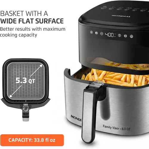 Vista 12 de Mondial Air Fryer Digital 5.3 litros (5.3QT) - Freidora eléctrica con pantalla y acabado de acero inoxidable - 1800W - Negro
