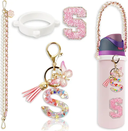 Vista 8 de Letter Handle Strap Accessories with Cute Initial Charm Compatible with Owala Water Bottle 24oz 32oz 40oz Owala Kids