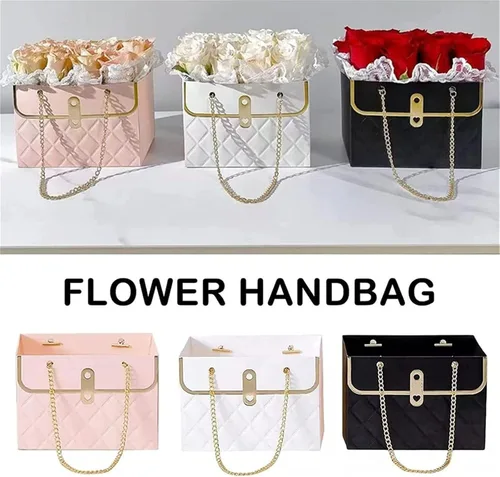 Vista 6 de Caja de regalo de papel de flores con cadena de metal, cajas de flores portátiles, cajas para arreglos florales, cajas de flores para arreglos, 4
