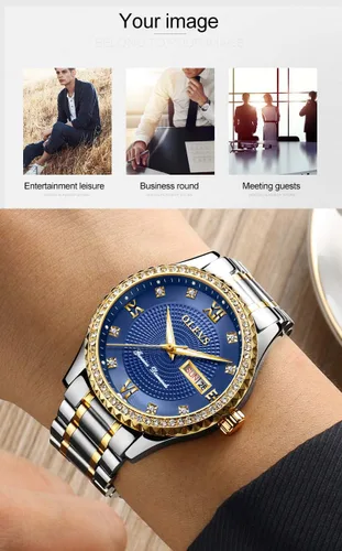 Vista 58 de OLEVS - Relojes de diamantes para hombres, relojes de vestir a prueba de agua, relojes analógicos de cuarzo de lujo con calendario de fecha y correa