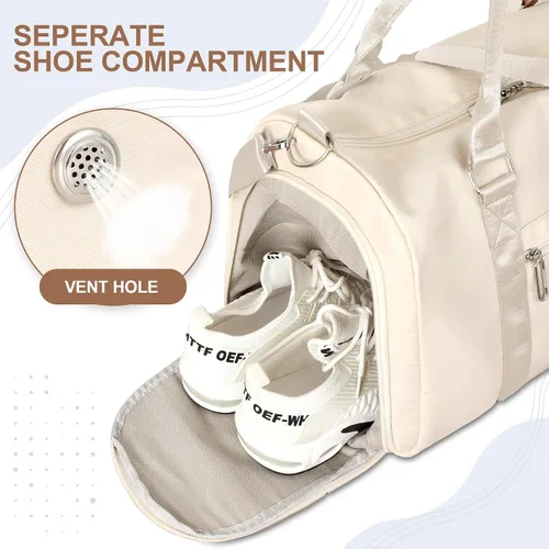 Vista 5 de FIORETTO Bolsa de deporte para mujer con bolsillo para artículos húmedos y compartimento para zapatos, bolsa de lona deportiva durante la noche, fin