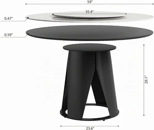 Vista 2 de Mesa de comedor redonda con 31.5 pulgadas desmontable Lazy Susan, moderna mesa de comedor de piedra sinterizada de 59 pulgadas de D para 8 asientos