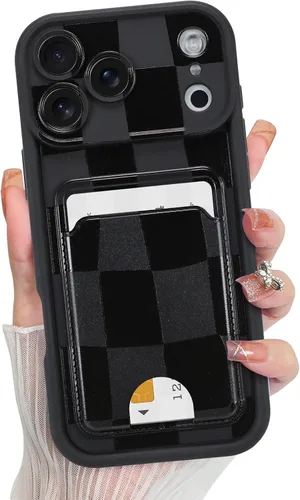 Vista 14 de KANGHAR Compatible con iPhone 13 Funda, Cartera de Silicona a Cuadros con Bonito Patrón, Tarjetero y Protección de Cámara, Suave, Delgada, a Prueba