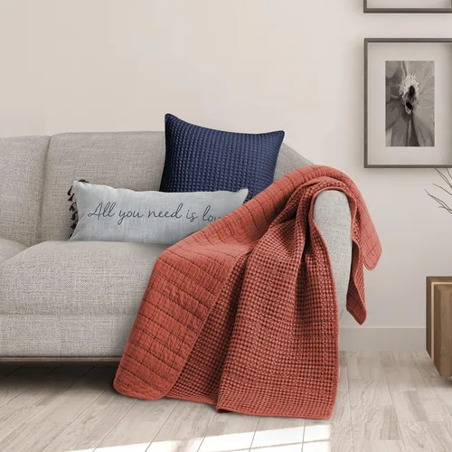 Vista 6 de Levtex Home - Colección Mills Waffle - Manta - Waffle de algodón Adobe - Tamaño de la manta 50 x 60 pulgadas.