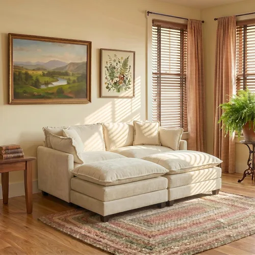 Vista 57 de Sofá modular modular de felpilla beige de 78 pulgadas para sala de estar, sofá modular de felpilla beige para sala de estar, sofás para sala