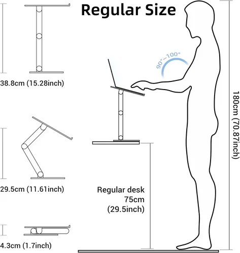 Vista 8 de Rmour MT2 - Soporte ajustable para laptop para escritorio, soporte plegable de aluminio para laptop, soporte elevador de pie para laptop, compatible