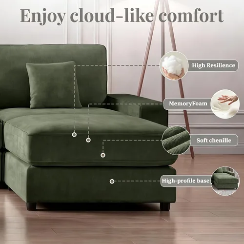 Vista 6 de Opoair - Sofá modular de gran tamaño de 114 pulgadas, sofá en forma de L con otomana móvil, cómodos sofás de nube de 4 asientos con asiento Verde