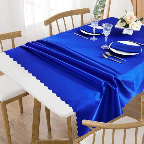 Vista 11 de Manyshofu Mantel rectangular de satén color azul bebé, 58 x 102 pulgadas, mantel festoneado (1 unidad), mantel rectangular oblongo, de satén