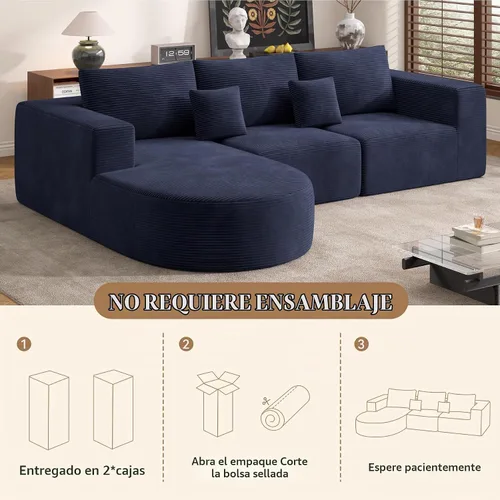 Vista 6 de Sofá modular modular con diván en forma de L, sofá cama moderno seccional Cloud con asiento profundo, sofás de compresión de esponja, no requiere