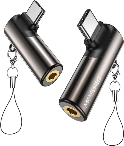 Vista 15 de MOSWAG Adaptador de auriculares USB C a conector tipo C de 0.138 in, micrófono auxiliar en ángulo derecho, dongle de audio de aleación de zinc