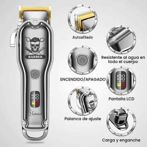 Vista 2 de Hatteker Kit de corte de pelo profesional para hombres, cortadora de pelo profesional IPX7, impermeable, inalámbrica, recortadora de pelo