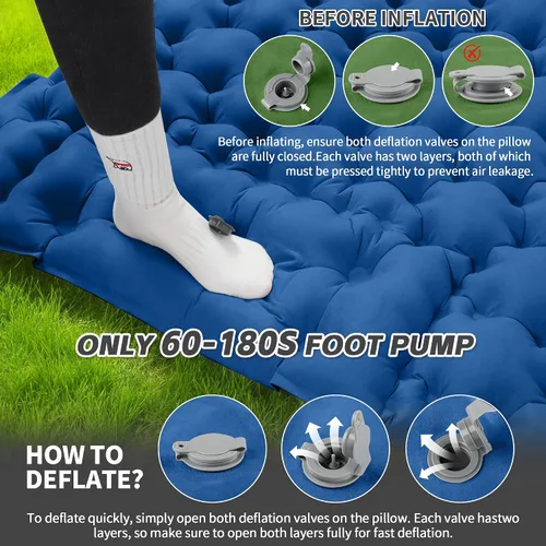 Vista 5 de HiiPeak Colchoneta doble para acampar – Colchón de gamuza superior de camping con almohada, bomba de pie integrada, alfombrilla portátil inflable