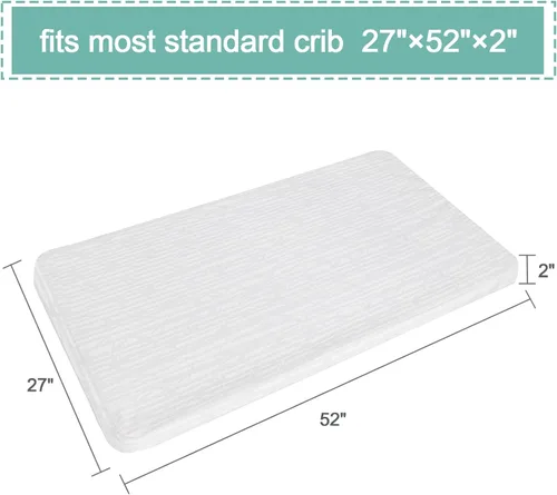 Vista 2 de Cubrecolchón de cuna de 52 x 27 x 2 pulgadas para cama de niño/cuna, protector de colchón de espuma viscoelástica a prueba de agua con funda