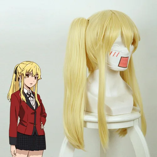 Vista 4 de Uearlid 19.7 in Dorado claro Kakegurui Compulsivo Jugador Mary Saotome peluca de pelo sintético Cosplay Pelucas Anime Cosplay peluca fiesta