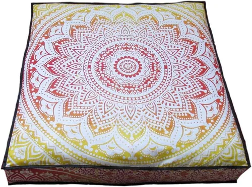 Vista 22 de ICC - Funda de cojín cuadrada grande de algodón con diseño de mandala, funda de almohada hippie, funda de almohada para el suelo con cremallera