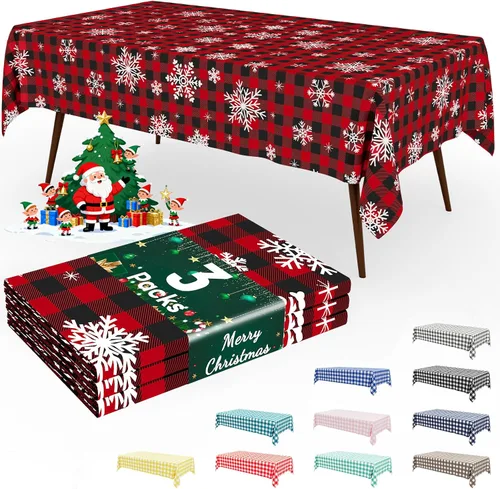 Vista 23 de Smiry Paquete de 3 Manteles Desechables de Cuadros Gingham Color Caqui - 54" x 72" Mantel de Plástico de Servicio Pesado, Cubiertas de Mesa