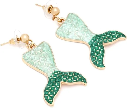 Vista 3 de Aretes colgantes con cola de sirena para mujeres y niñas, esmaltados, océano, mar, pescado, delfín, ballena, cola de animal, aretes de gota, joyería