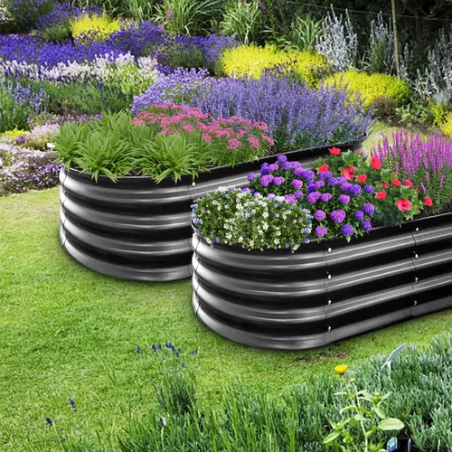 Vista 6 de Cama de jardín elevada, 4 x 2 x 1 pies, cama elevada de metal para exteriores, cama elevada de metal para verduras, flores, hierbas