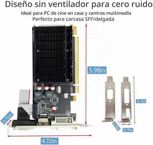 Vista 4 de QTHREE Tarjeta gráfica Radeon HD 5450, 2GB, GDDR3,64 bits, DVI, HDMI, VGA