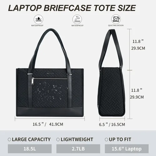 Vista 2 de EMPSIGN - Maletín para laptop para mujer de 16 pulgadas, Acolchado, negro, L, Elegante