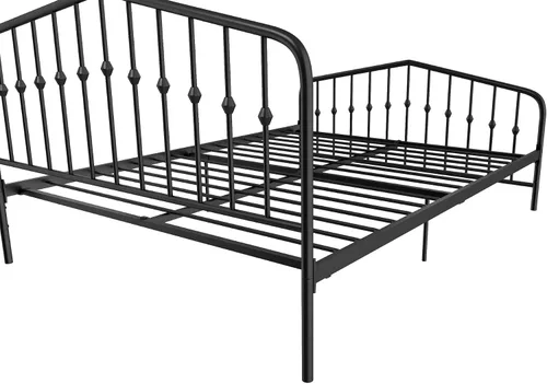 Vista 21 de Novogratz Bushwick - Marco de cama Queen de metal con cabecera ligeramente triangular, husillos insertados, base ajustable para almacenamiento,