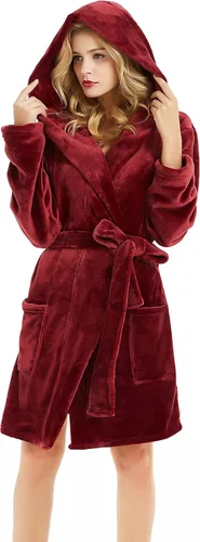 Vista 13 de U2SKIIN Bata de Forro Polar con Capucha para Mujer, Batas de Felpa de Pelo Corto para Mujeres con Capucha Suave y Cálida Bata de Baño para Spa