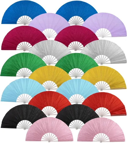 Vista 8 de 10 ventiladores plegables grandes de mano para hombres y mujeres, abanicos decorativos plegables, accesorios rave, utilizado para bailes, fiestas