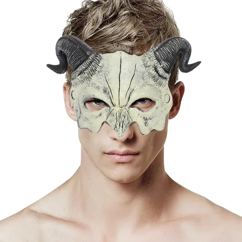 Vista 3 de Soochat Devil Mask Demon Mask Scary Half Face Mask for Cosplay Halloween Masquerade Costume Party Accessories