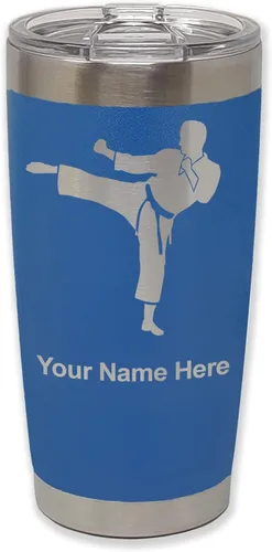 Vista 28 de LaserGram Vaso aislado al vacío de 20 onzas, Karate Man, grabado personalizado incluido (negro) Engraved Gift, Vacuum Insulated Stainless Steel